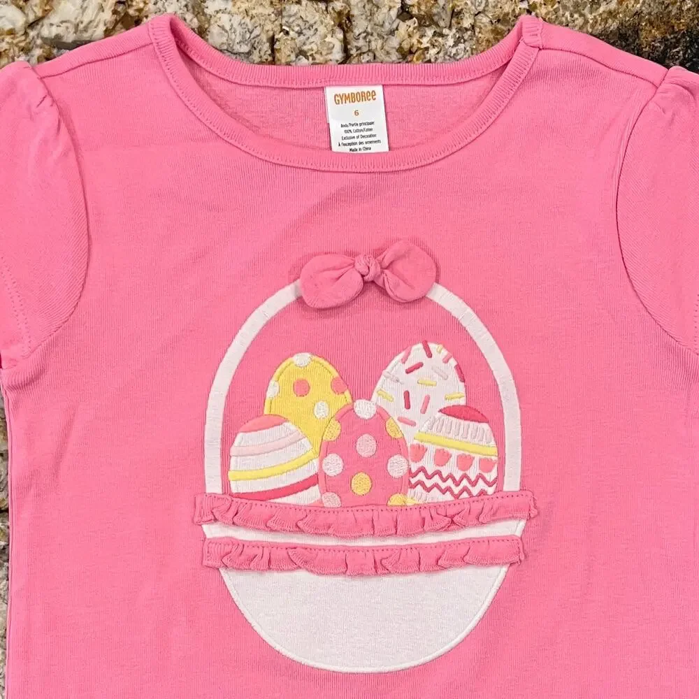 NWT Gymboree Pink W/Embroidered Easter Egg Basket Top